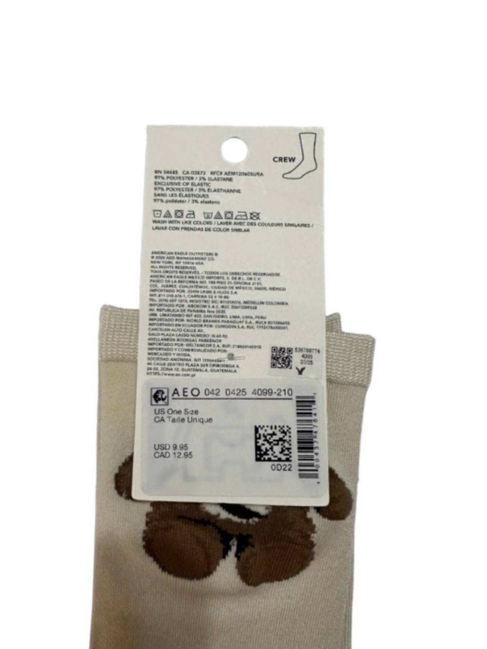 AMERICAN EAGLE TEDDY BEAR CREW SOCKS BROWN COZY NOVELTY KAWAII COZY LOUNGE NWT - Picture 6 of 8